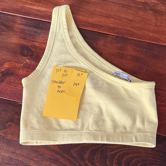 Zara Soft Yellow One Shoulder Crop Tee XS - Picture 4 of 4
